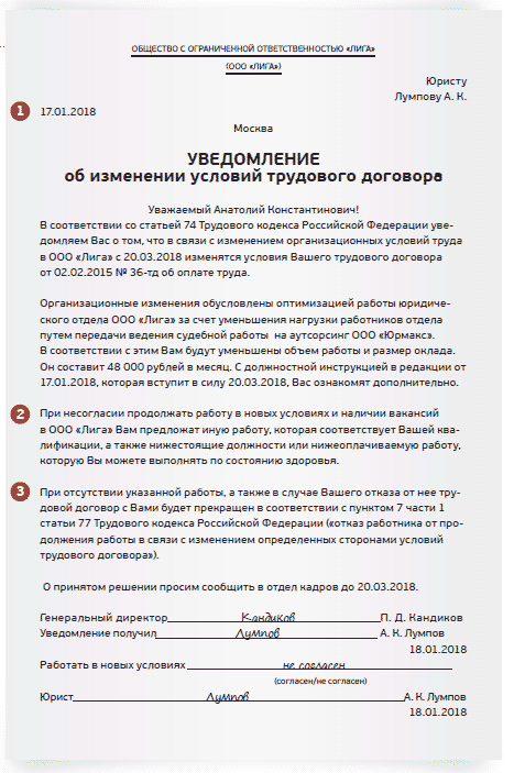 Изменение условий труда в трудовом договоре. Форма уведомления работника об изменении условий трудового договора. Пример уведомления об изменении существенных условий труда. Уведомление о внесении изменений в трудовой договор образец. Приказ уведомление об изменений условий трудового договора образец.